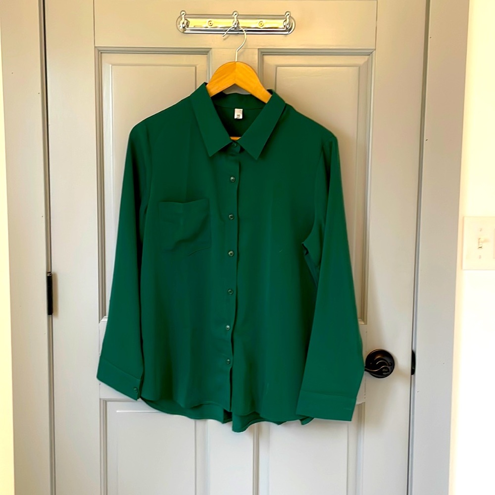 ASEW emerald green long sleeve blouse